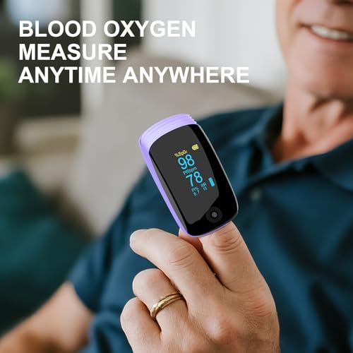 Pulse Oximeter with Respiration Rate, SpO2, PR & PI, Rechargeable Finger Oxygen Monitor - Fast, Accurate Reading for Sports & Aviation, Home Use - Portable OLED Display(Purple)