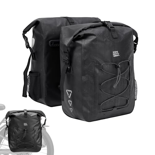KEMIMOTO Waterproof Bike Pannier 2-Pack Black 60L with Laptop Sleeve for Cycling