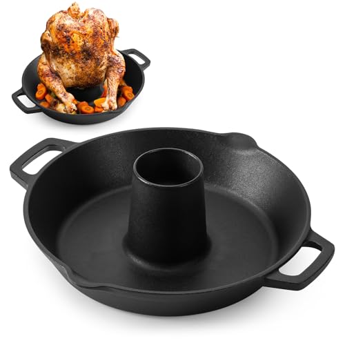Pre-Seasoned Cast Iron Chicken Roaster for Grills and Ovens