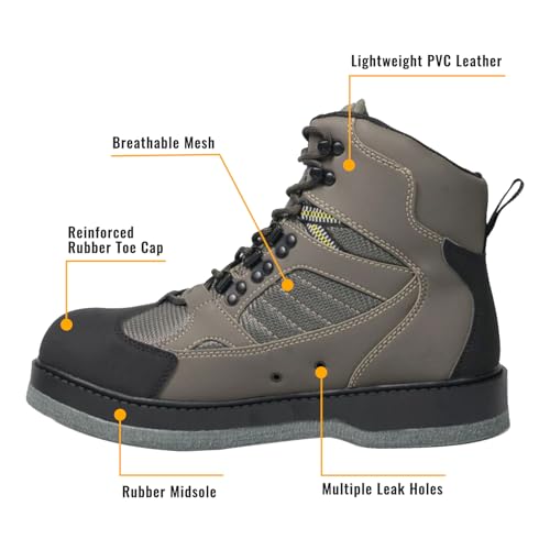 8 Fans Men's Olive Felt Sole Wading Boots - Non-Slip Fly Fishing Shoes, Size 9
