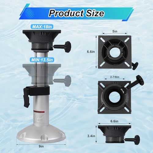 13.5-18 Inch Aluminum Boat Seat Pedestal with Slide & Locking Height, Swivel Base - Manual Adjustment