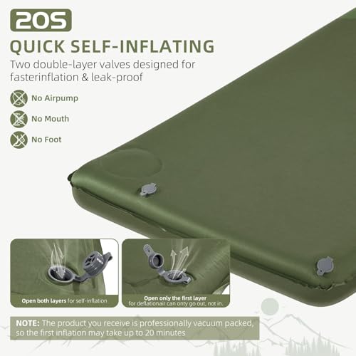 Wevelel Ultra-Thick Memory Foam Sleeping Pad - Military Yellow, 3.1 Inch Supportive Camping Mattress with Pillow