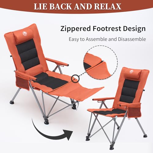 LUBEDCY Orange Folding Reclining Camping Chair with Footrest, 5-Position Adjustable Lounge Chair, Heavy Duty, Portable Outdoor Seat
