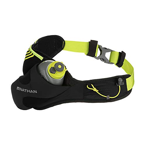 Nathan Peak Running Hydration Waist Pack Belt w/Speed Draw Flask Water Bottle, 18oz/535 ml Push/Pull Race Cap, Expandable Zippered Stretch Pocket