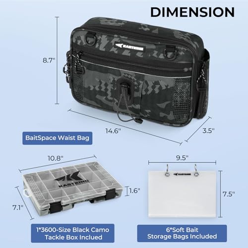 Fishing Waist Bag with Rod Holder - Black Camo, Versatile Tackle Organizer