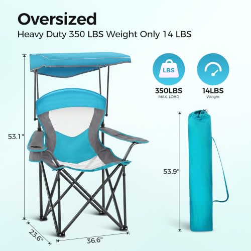 Alpha Camp Enamel Blue Heavy Duty Camping Chair with Adjustable Sunshade 2 Pack