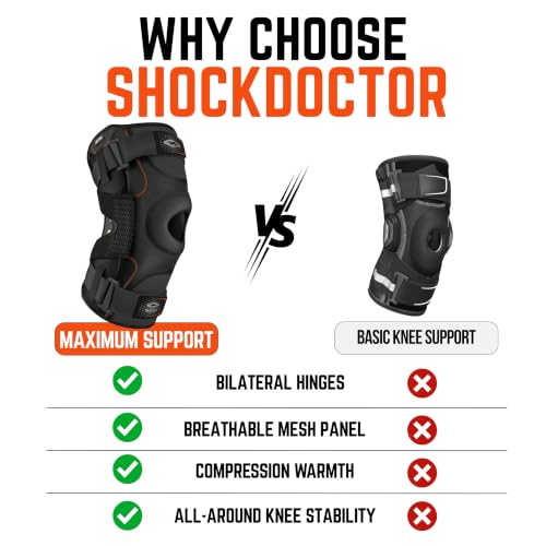 Shock Doctor Hinged Knee Brace for Men & Women Black XL - Support & Stability