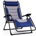 Cream/Navy Deluxe XL Padded Zero Gravity Recliner Chair with Side Tray - Outdoor Lounger