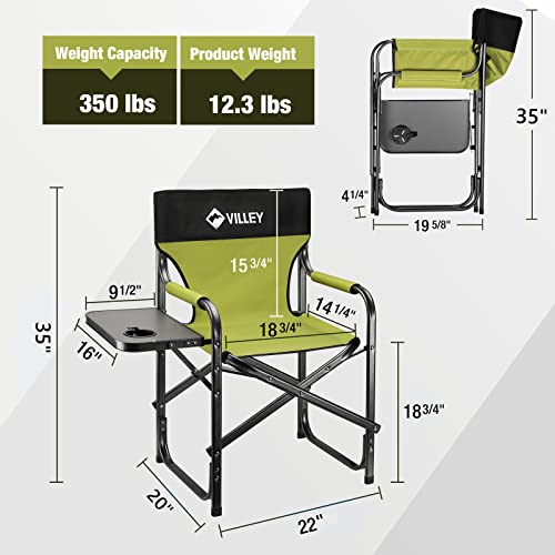 Heavy Duty Folding Directors Chair 350 lbs Capacity with Side Table - Green, 20x22x35 inches
