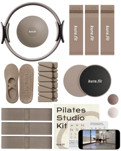 Pilates Kit - Taupe Studio 15PC Home Workout Equipment Set with Guide