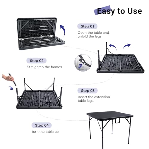 Dark Black 34-Inch Square Folding Card Table - Portable & Sturdy