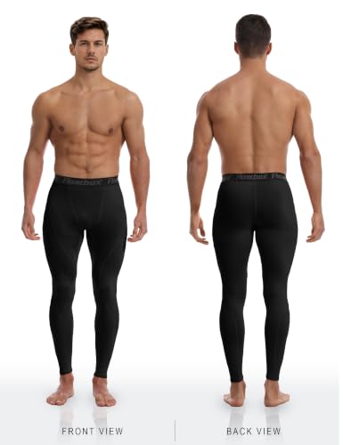 Roadbox Men's Compression Pants with Pockets - Black, Large, Workout Leggings