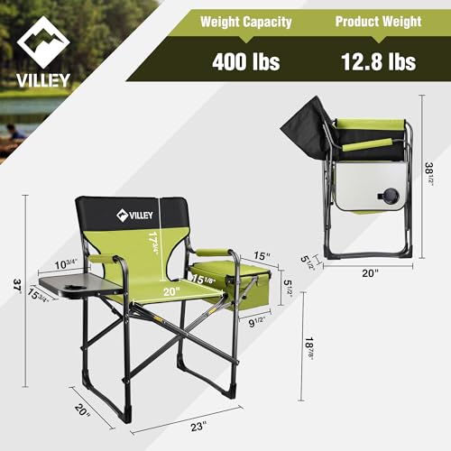 Heavy Duty Folding Directors Chair with Cooler Bag and Side Table - Green