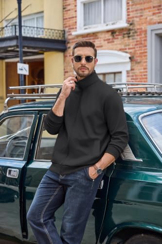 Men's Zip Up Sweatshirt Casual Lightweight Jacket Large Black