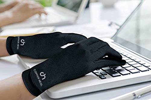 COPPER HEAL Copper Compression Gloves (PAIR) for Men and Women - Highest Copper Infused FULL FINGER Compression Gloves Hand