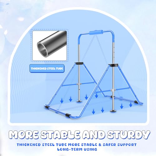 Blue Safly Fun Foldable Kids Gymnastics Bar, Adjustable 35-51 Inches, Sturdy & Portable Indoor Outdoor Equipment