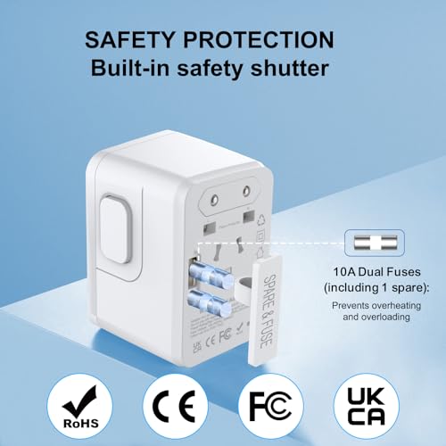 Universal Travel Power Adapter with 6-in-1 Wall Charger, Fast Charging USB & Type-C