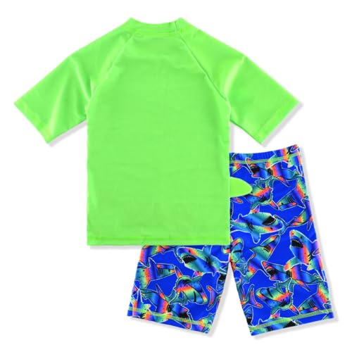 Kids Short Sleeve Rash Guard Swimwear Set - Dinosaur Pattern, 6-7 Years, Shark Color
