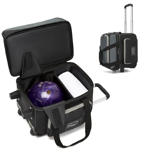 Single Roller Bowling Ball Bag with Shoe Compartment, Wheels & Handle