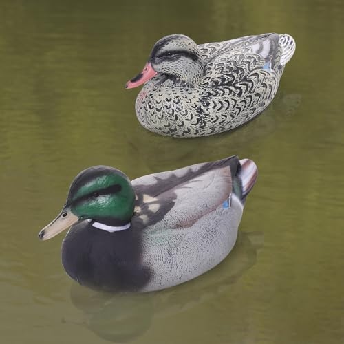 Realistic Mallard Duck Decoy Pair for Hunting and Garden Decor - 2 Mallards