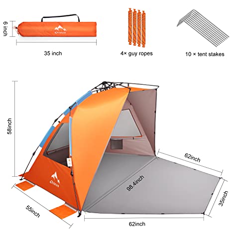 Oileus XL Waterproof Pop-Up Beach Tent - Orange, 5-6 Person Portable Shade
