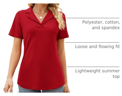 Women's Polo Shirt with Lapel Collar V Neck Short Sleeve Blouse Casual Top