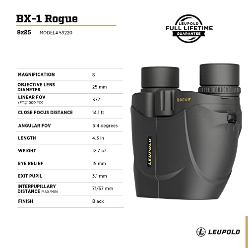 Leupold BX-1 Rogue 8x25mm Compact Binoculars - Waterproof, Fogproof, Lightweight