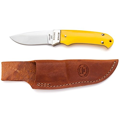Drop Point Hunting Knife with High Carbon Steel Blade & Yellow Delrin Handle