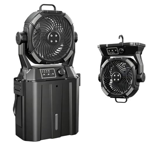 Brightpik Black Portable Misting Fan with 6L Bucket, 20,000mAh Battery, Stepless Speed, Timer & Rotating Hook