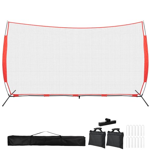 POWSOWER 10x20ft Portable Sports Net with Ground Stakes & Bag - Backyard Backstop for Baseball, Softball, Lacrosse, Soccer (Red)