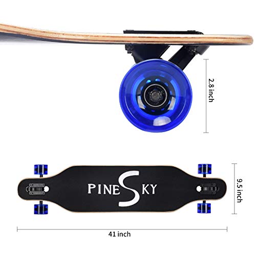 PINESKY 41 Inch Blue Sky Longboard Skateboard Complete Cruiser with T-Tool