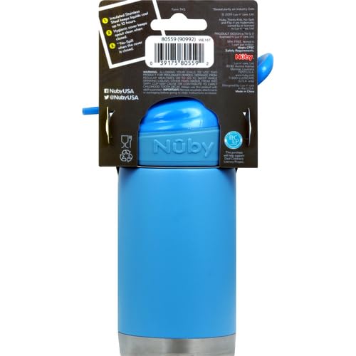 Nuby Thirsty Kids No Spill Flip-It Reflex Travel Cup - 10 Oz Stainless Steel - Blue - 18+ Months
