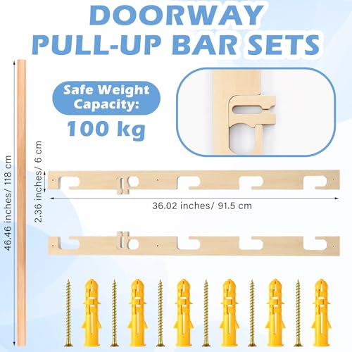 Adjustable Wooden Doorway Pull-up Bar Set 100kg Load Capacity with Locks - 118cm
