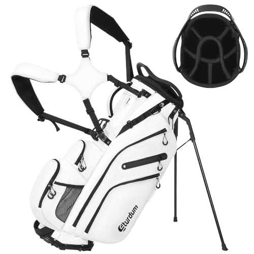 White 8-Way Golf Stand Bag with Selfie Phone Pocket and MOLLE System