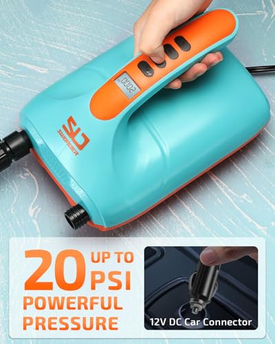 Swonder Digital Electric Air Pump for Paddle Boards, Kayaks & Tents - Cyan/Tangerine