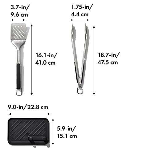 OXO 3-Piece Grilling Tool Set with Tongs Turner & Rest - Stainless Steel