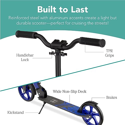 Kids & Teen Foldable Kick Scooter with Large Wheels & Suspension - Blue