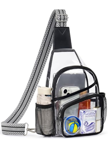 Clear Stadium Bag with Side Pockets - Black Crossbody Purse & Sling Backpack