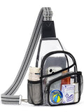 Clear Stadium Bag with Side Pockets - Black Crossbody Purse & Sling Backpack