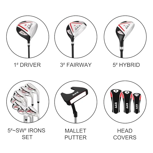 KVV Men's 11-Piece Golf Club Set - Right-Handed, Black, Without Stand Bag