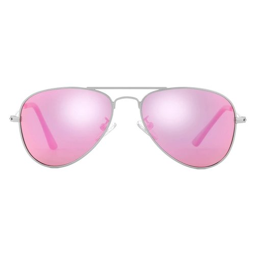 Kids Polarized Aviator Sunglasses for Little Girls Boys Age 3-8 (Silver/Rosepink Mirror)