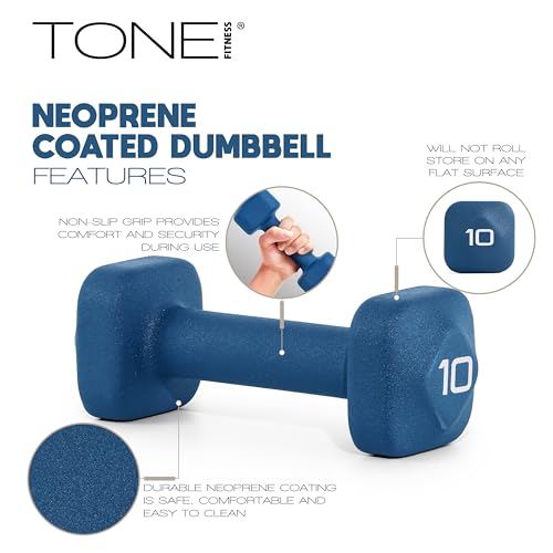 Neoprene Dumbbell Pair with Anti-Roll Square Head - Green 10 lb - Tone Fitness