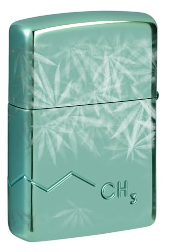 Zippo Leaf Lighter - High Polish Green Cannabis Design Windproof Refillable