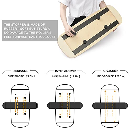 Wooden Balance Board Trainer with Black Variation and Adjustable Stoppers - Fitness Balance Equipment