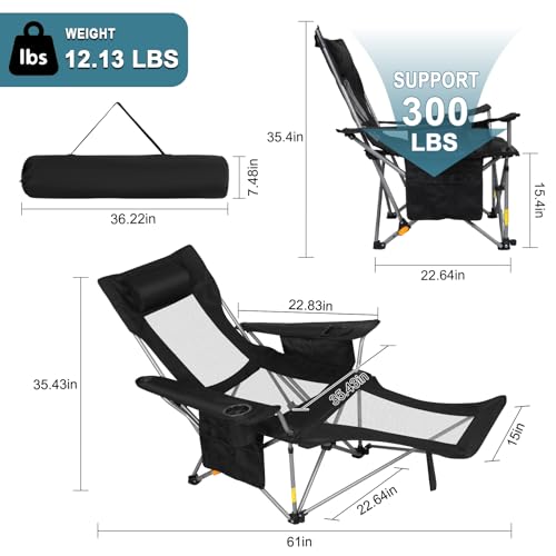 Portable Reclining Camping Chair with Footrest & Cooler Bag - Adjustable Outdoor Lounge