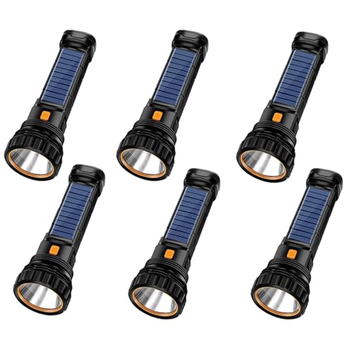 E-SHIDAI 6-Pack Black Solar Rechargeable LED Flashlights 1000 Lumens, Emergency Power Bank