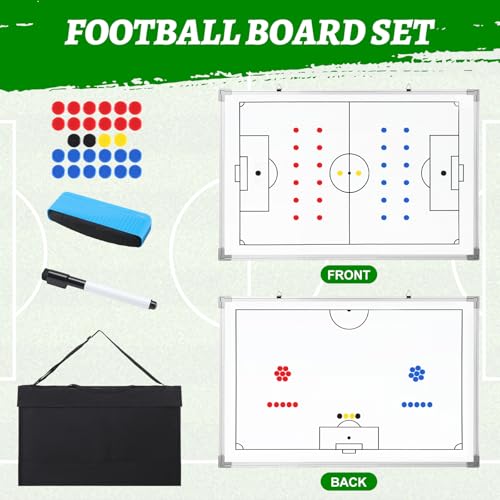 Lincia Magnetic Soccer Coaching Whiteboard - Double Sided, 35x24 Inches, Includes Magnets & Accessories