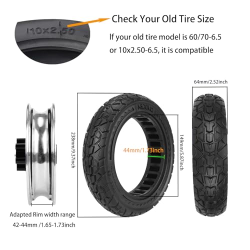 10x2.5 Solid Electric Scooter Tire Tubeless,60/70-6.5 Front or Rear Replacement Scooter Wheels,10 inch Solid Rubber Tires for Segway Max G30/G30D/G30E/G30E/G30LP/G30D II (1)