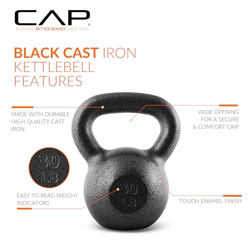 CAP Barbell 30 lb Cast Iron Kettlebell with Wide Handle & Flat Base