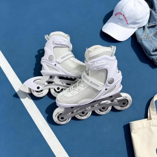 Adult Inline Skates Black White US 8 with ABEC-9 Bearings & Breathable Lining - Optional Brake, Size W 6-9, Variation: White / US Women 8